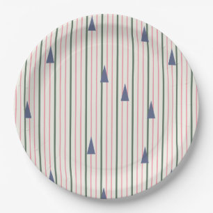 Pink and Green Retro Stripe Paper Plate