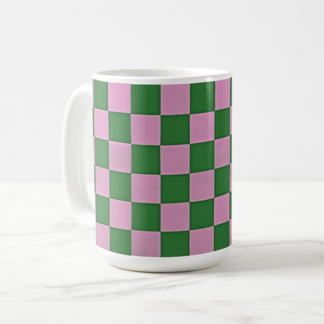 Pink and Green Retro Style Mug Cup (Front Left)