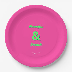 Pink and Green Retro Wedding Engagement Party Paper Plate