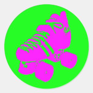 Pink and Green Roller Derby Skate Sticker