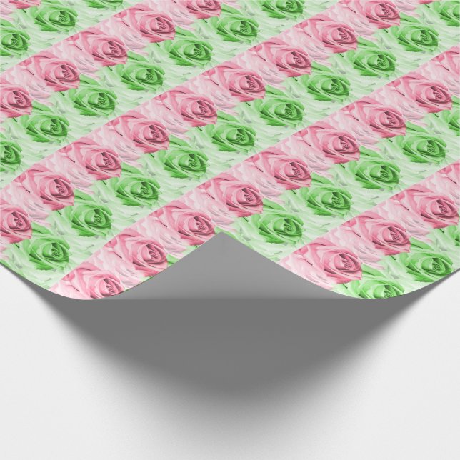 Pink and Green Roses Wrapping Paper Roll (Corner)