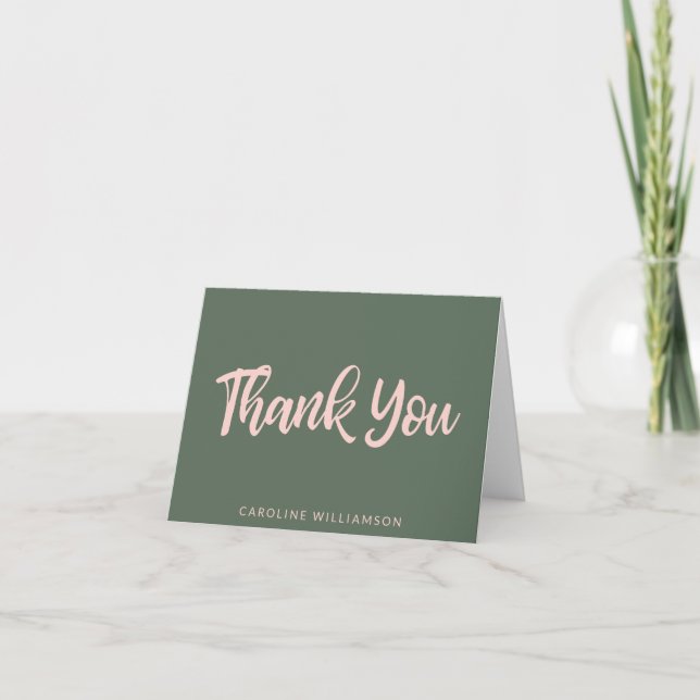 Pink and Green Script Typography Personalised Thank You Card (Front)