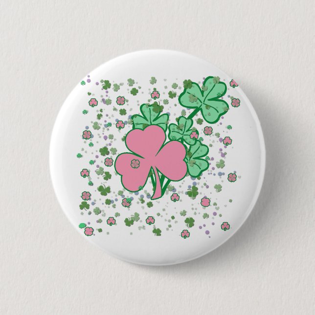 Pink and Green Shamrocks 6 Cm Round Badge (Front)
