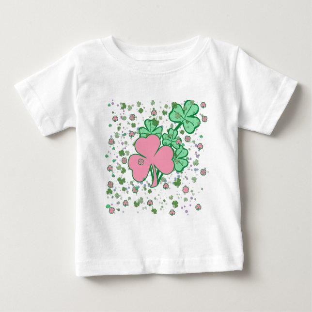 Pink and Green Shamrocks Baby T-Shirt (Front)