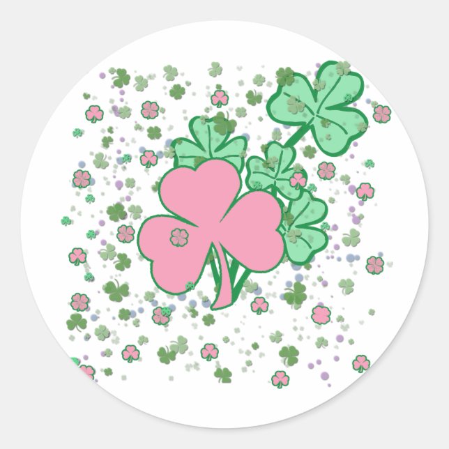 Pink and Green Shamrocks Classic Round Sticker (Front)