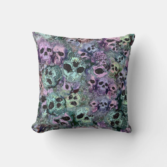 Pink and Green Skulls Cushion (Front)