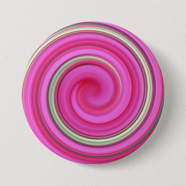 Pink and green spiral 7.5 cm round badge (Front)