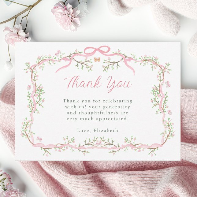 Pink and Green Spring Garden Baby Shower Thank You Card (Creator Uploaded)