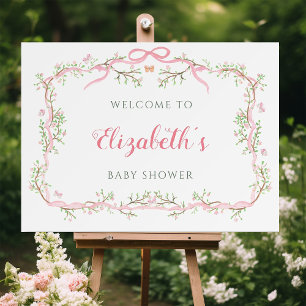 Pink and Green Spring Garden Baby Shower Welcome Poster