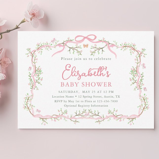 Pink and Green Spring Garden Girl Baby Shower    Invitation (Creator Uploaded)