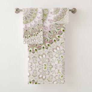 Pink and Green Spring Medallion Pattern Bath Towel Set