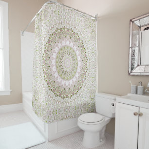 Pink and Green Spring Medallion Pattern Shower Curtain