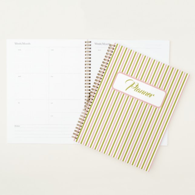 Pink and green stripe planner (Display)