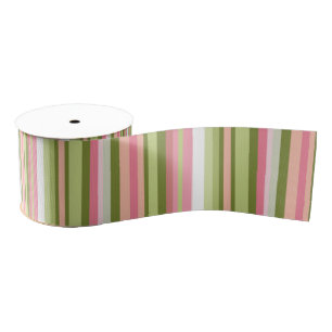 Pink and Green Stripe Ribbon in Pastel Shades Grosgrain Ribbon