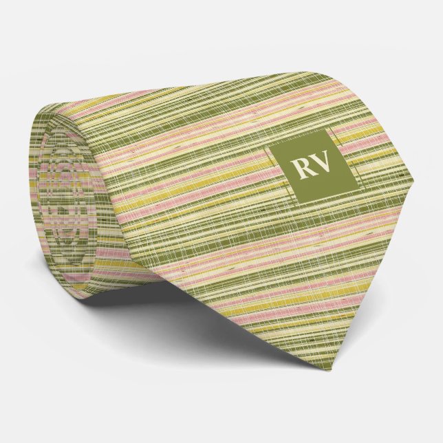 Pink and Green Stripe Tie (Rolled)