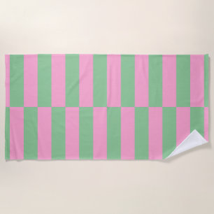 Pink and Green Striped Geometric Pattern Beach Towel