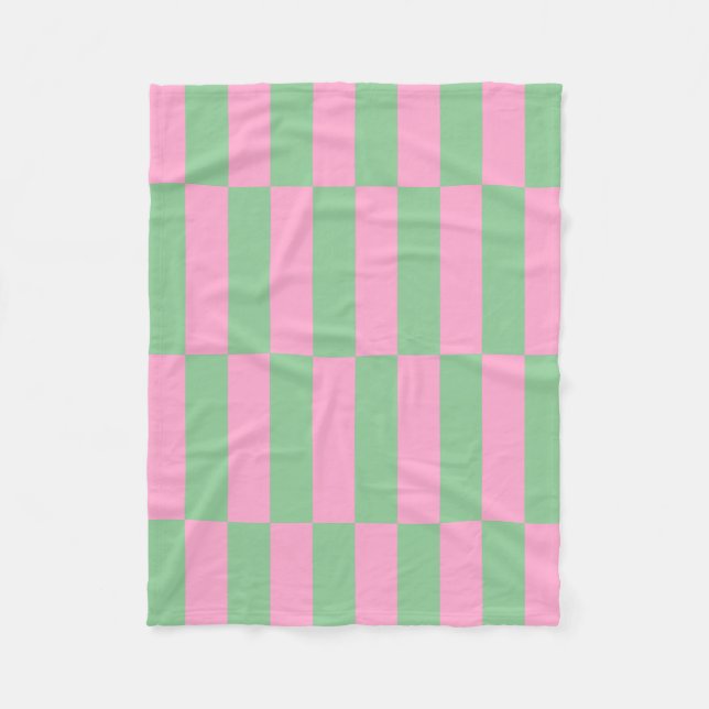 Pink and Green Striped Geometric Pattern Fleece Blanket (Front)