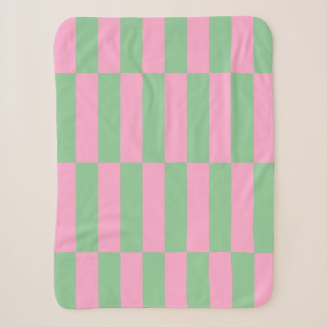 Pink and Green Striped Geometric Pattern Sherpa Blanket (Front)