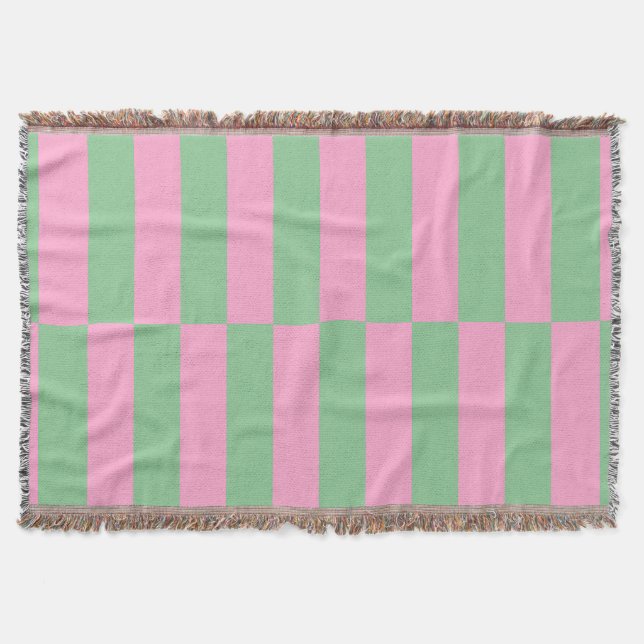 Pink and Green Striped Geometric Pattern Throw Blanket (Front)