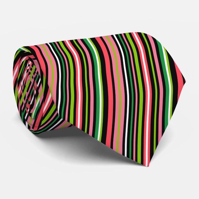 Pink and Green Striped Tie (Rolled)