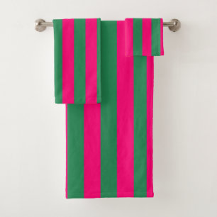 Pink and Green Stripes Bath Towel Set