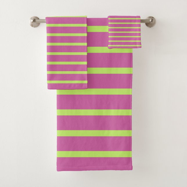 Pink and Green Stripes Bath Towel Set (Insitu)