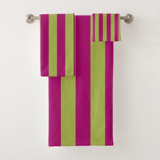 Pink and Green Stripes Bath Towel Set (Insitu)