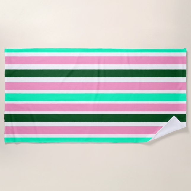 Pink and Green Stripes  Beach Towel (Front)