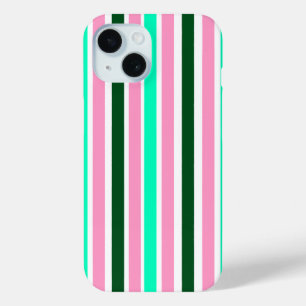 Pink and Green Stripes  iPhone 15 Case