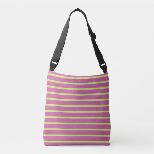 Pink and Green Stripes Crossbody Bag (Front)