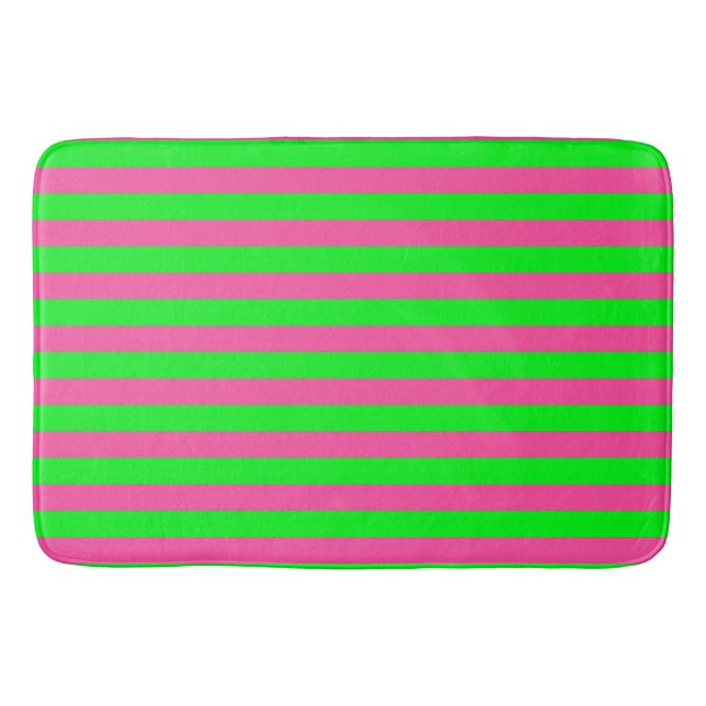 Pink and Green Stripes Design Bath Mat (Front)