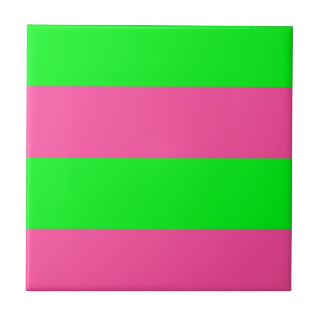 Pink and Green Stripes Design Ceramic Tile (Front)