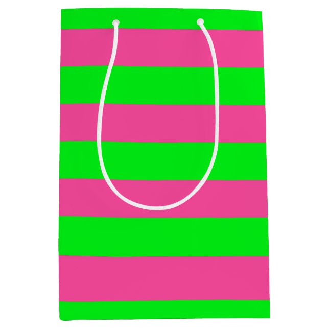 Pink and Green Stripes Design Medium Gift Bag (Front)