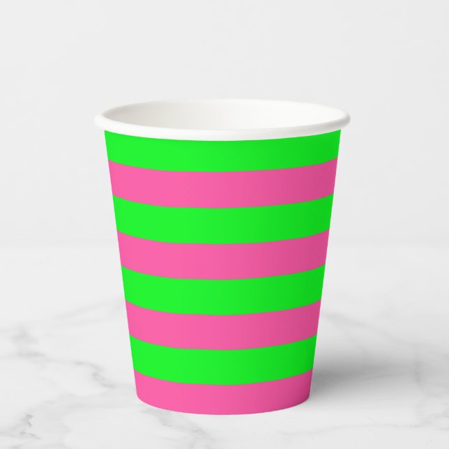 Pink and Green Stripes Design Paper Cups (Front)