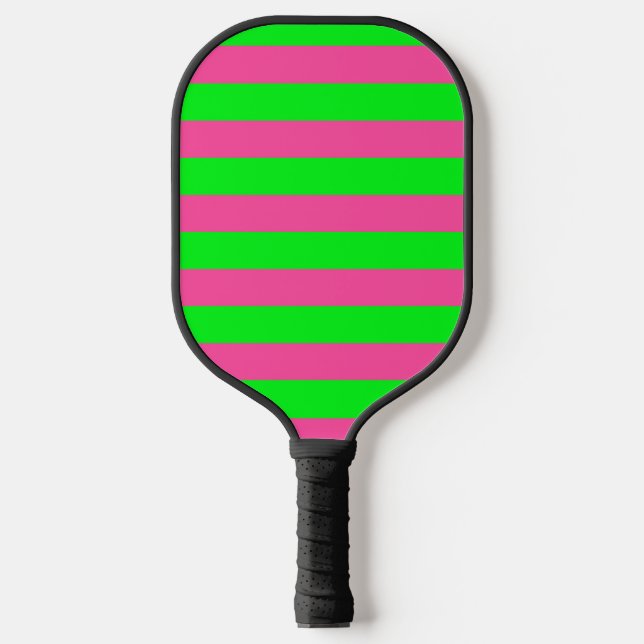 Pink and Green Stripes Design Pickleball Paddle (Front)