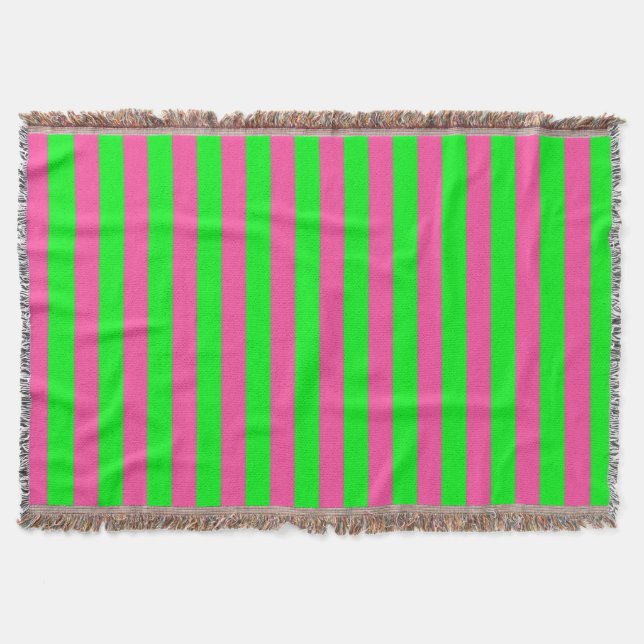 Pink and Green Stripes Design Throw Blanket (Front)