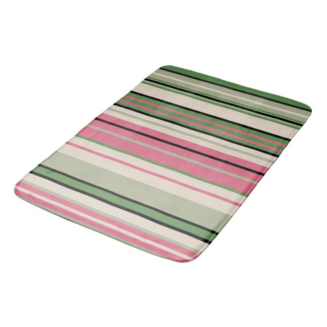 Pink and Green Stripes Mid-Century Modern    Bath Mat (Angled)
