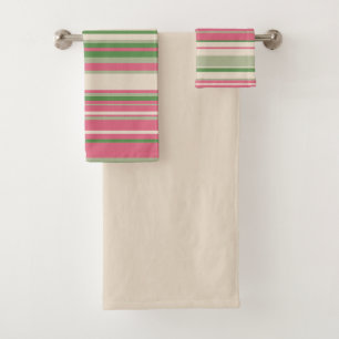 Pink and Green Stripes Mid-Century Modern  Bath Towel Set