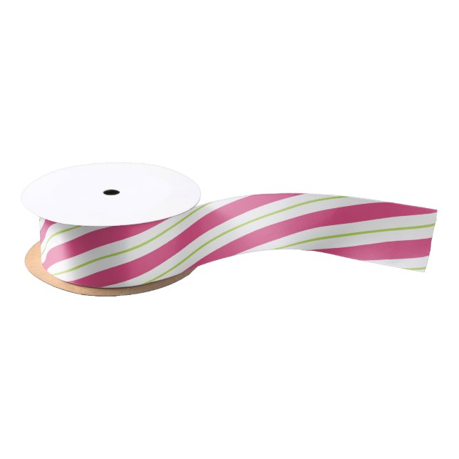 Pink and Green Stripes  Satin Ribbon (Spool)