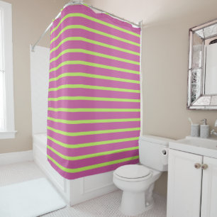 Pink and Green Stripes Shower Curtain