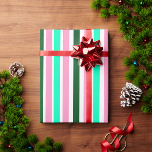Pink and Green Stripes Wrapping Paper