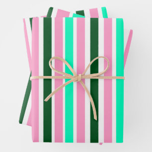Pink and Green Stripes Wrapping Paper Sheet