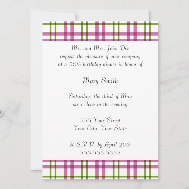 Pink and Green Tartan Invitation (Front)