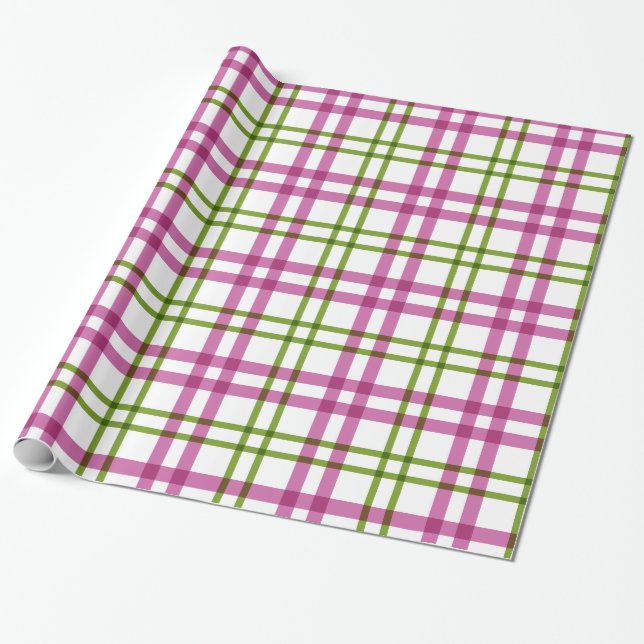 Pink and Green Tartan Pattern Wrapping Paper (Unrolled)