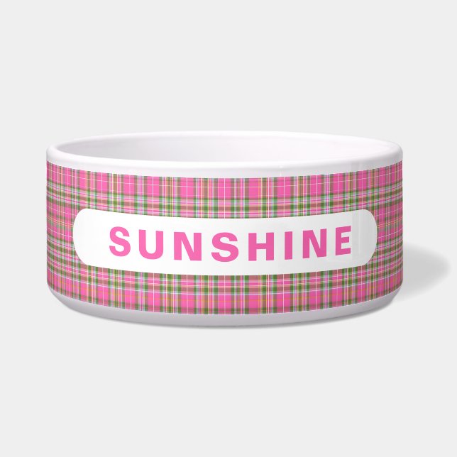 Pink and Green Tartan Plaid Dog Name (Front)