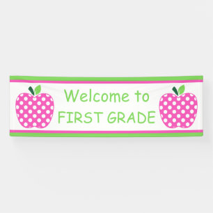 Pink and Green Teacher's Apple Personalised Banner