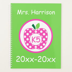 Pink and Green Teacher's Apple Personalised Planner