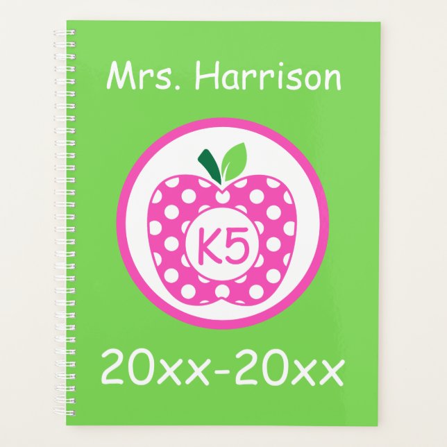 Pink and Green Teacher's Apple Personalised Planner (Front)