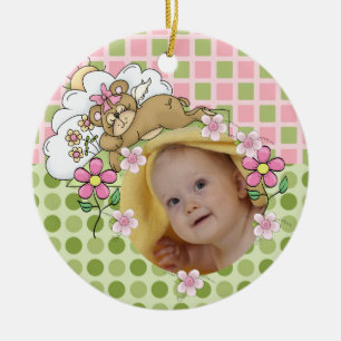 Pink and Green Teddy Bear Baby Ornament