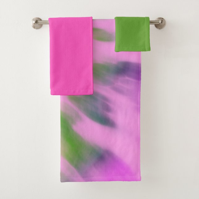 pink and green tie dye   bath towel set (Insitu)